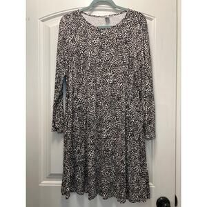 Old Navy Women’s Classic Leopard Print Long Sleeve Swing Dress Sz L Brown‎ Black